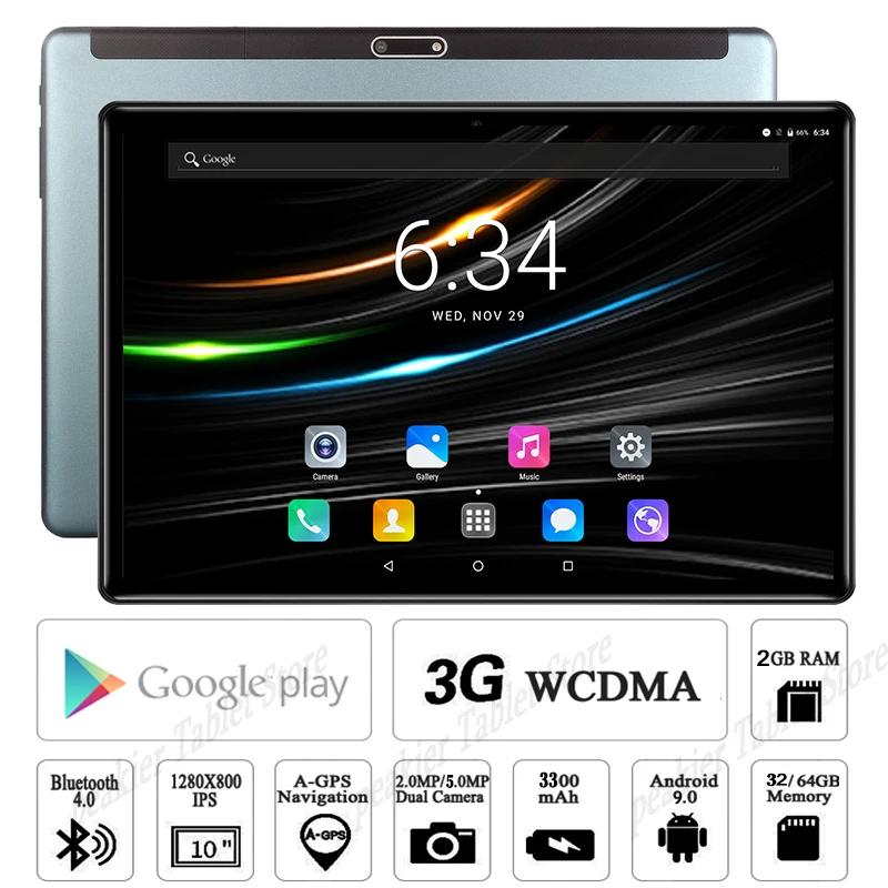 Планшет с 10 дюймовым дисплеем ОЗУ 2 Гб ПЗУ 32 ГБ мя слотами для SIM карт|Планшеты| |