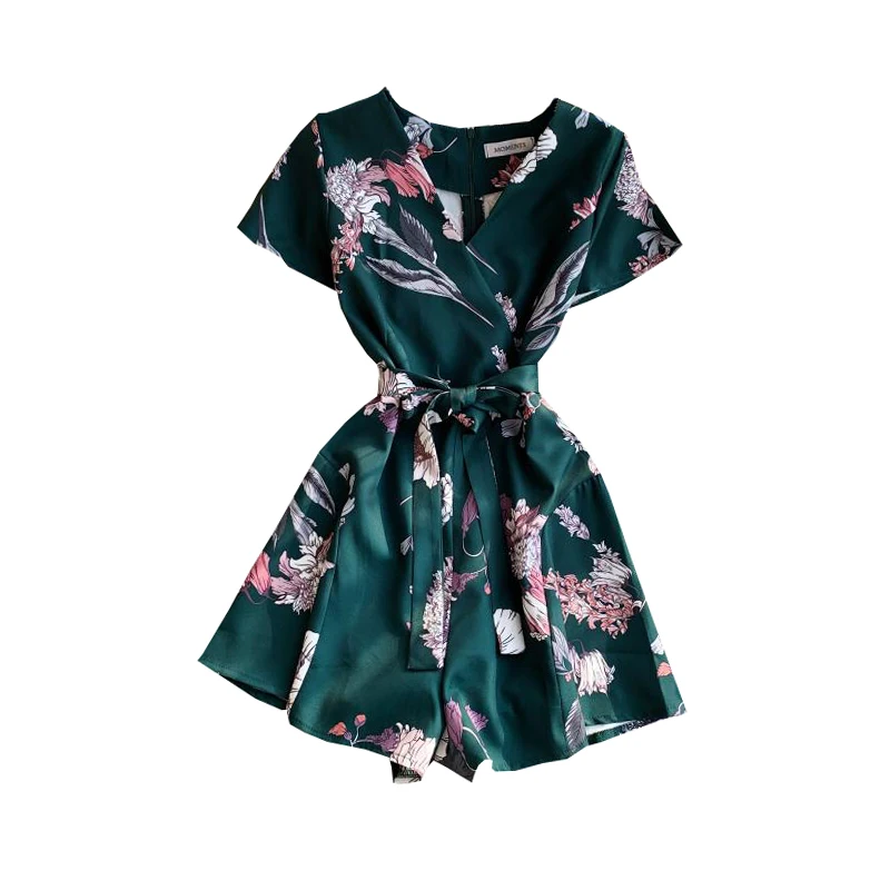 

Guilantu Summer Vintage Short Playsuits Women V Neck Short Sleeve Casual Sexy Club Bandage Rompers Female Boho Beach Playsuit