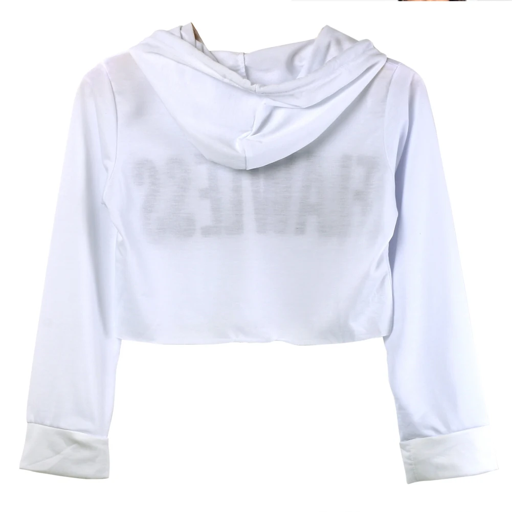 Spring Autumn Womens Crop Hoodie Long Sleeve Jumper Hooded Pullover Coat Casual Sweatshirt Top Outwear