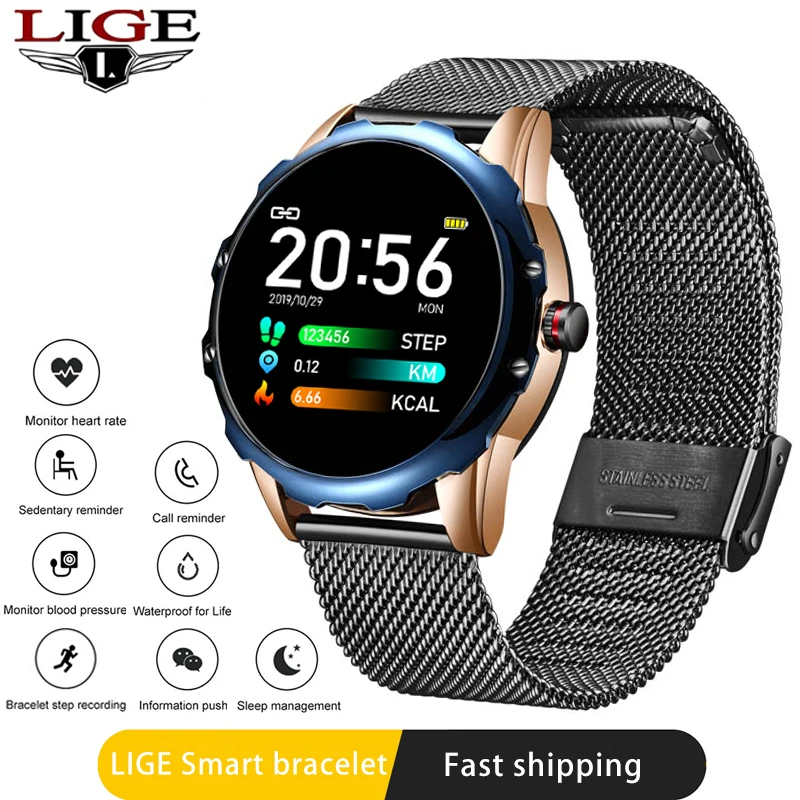 LIGE мужские/мужские Смарт часы Топ бренд класса люкс кровяное давление монитор