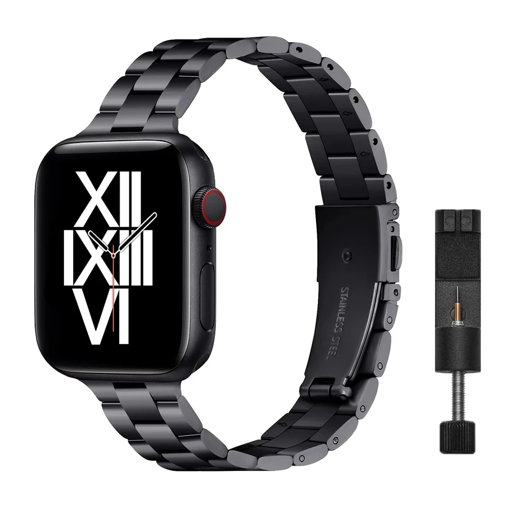 

Thin Metal Band for Apple Watch 40mm 38mm Slim Stainless Steel Wristband Strap iWatch SE 44mm Series 6 5 4 3 2 1 42mm Women Men
