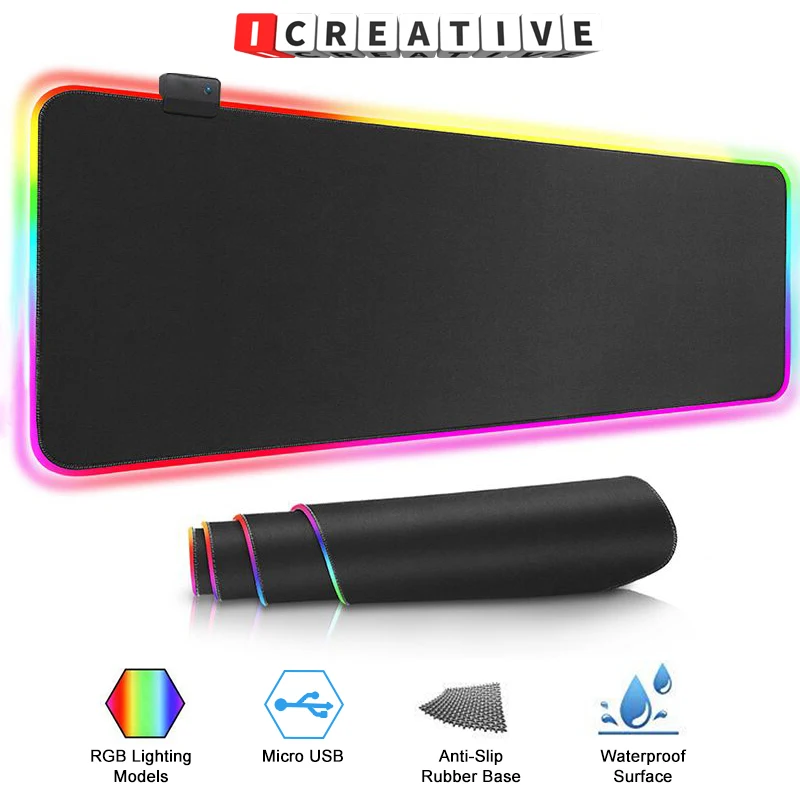 

ICREATIVE Gaming Mouse Pad Computer Mousepad RGB Colored Strip Lights Big Gamer Mouse Pad PC Desk Play Mat with Backlit