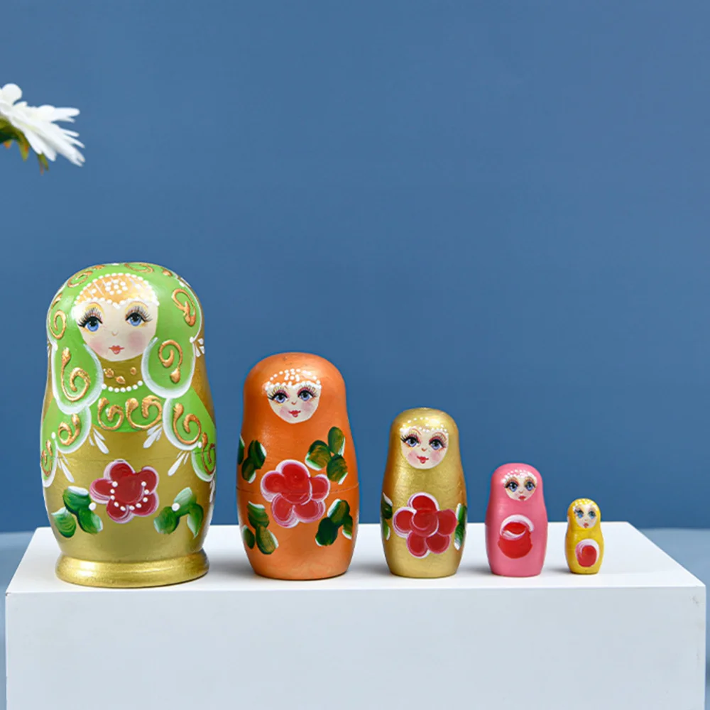 

1Set Matryoshka Doll Wooden Home Craft Decor Kids Plaything Random Color