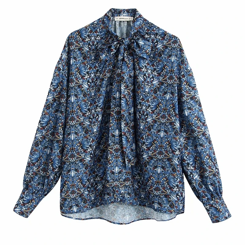 Новая женская винтажная Повседневная Блузка с бантом на воротнике принтом