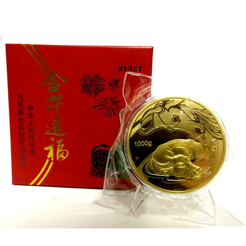 

2009 Chinese Zodiac Cattle Year Commemorative Plated Gold Coin 1kg With Coa And Box For Collection Decoration Gift Present