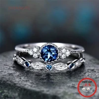 luxury rings set 925 silver jewelry with green zircon gemstones finger ring for women wedding engagement party gift accessories