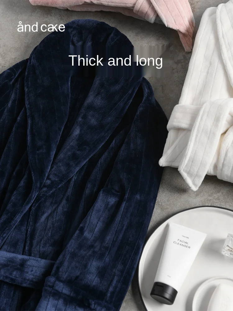 

Women's Winter Coral Fleece Bathrobe Couple's Brushed and Thick X-Long Flannel Pajamas Men's Autumn and Winter Spring