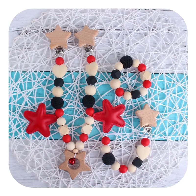 

XCQGH 2Pcs/set Star Nursing Pacifier Clips Chain and Food Grade Silicone Teether Bracelet