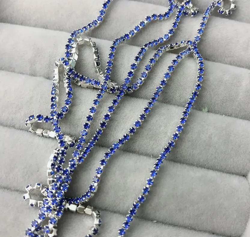 ss4 14 dark blue s Ss4 1,4 мм стразы на цепочке, Необычные кисточки с драгоценными камнями, отделка кристаллами струйный Розовый Синий Блестящий DIY Ювелирная цепочка для дизайна ногтей - Цвет: ss4 14 dark blue s