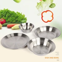 4pcs stainless steel plates bowls set multifunction outdoor picnic tableware kit silver for outdoor hiking traveling dinnerware