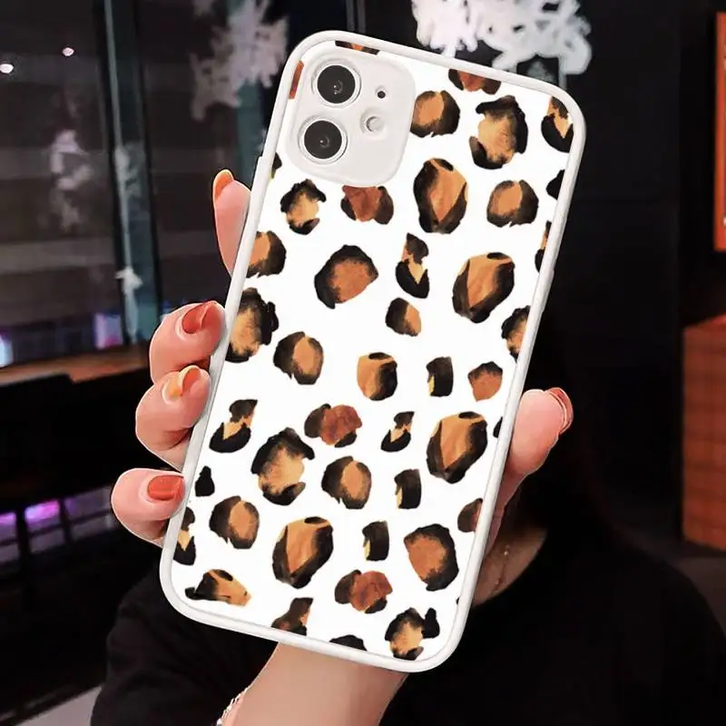 

Leopard luxury sexy Phone Case For iPhone 12 11 Mini Pro XR XS Max 7 8 Plus X Matte transparent White Back Cover