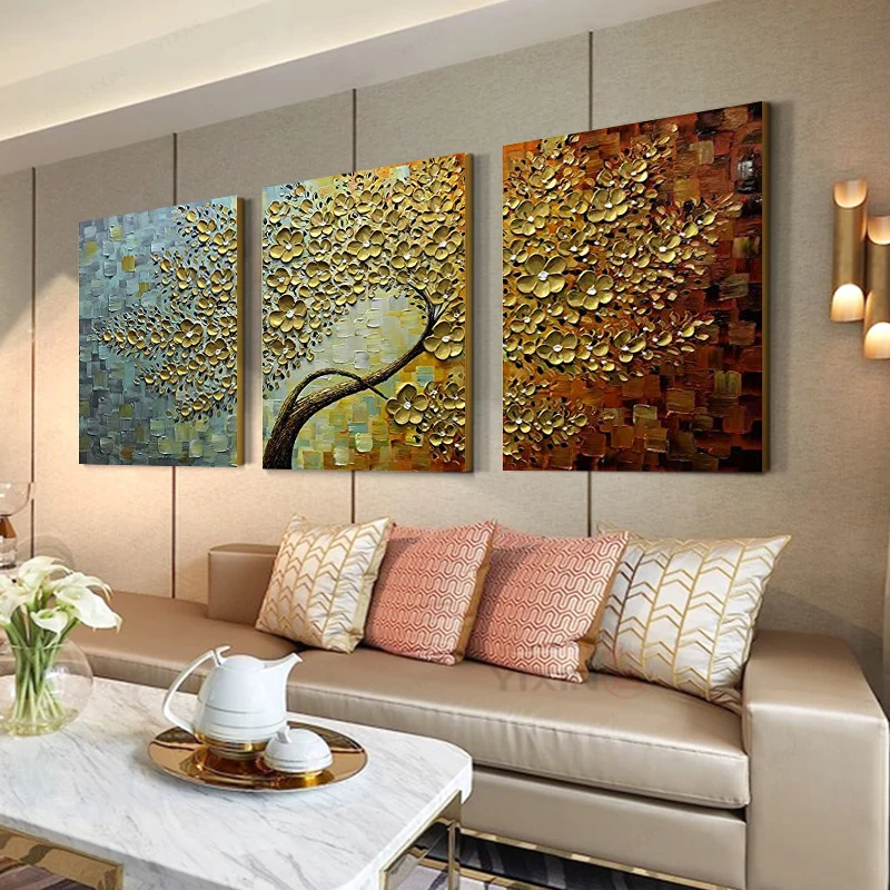 Golden Fortune Tree Hand-painted oil painting thick texture to the living room dining room bedroom wall decoration painting