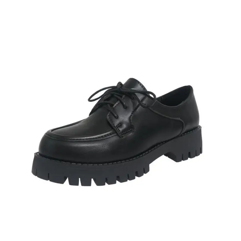 

Single shoes women 2021 new autumn British style lace-up small leather shoes women's thick-soled non-slip black women's shoes