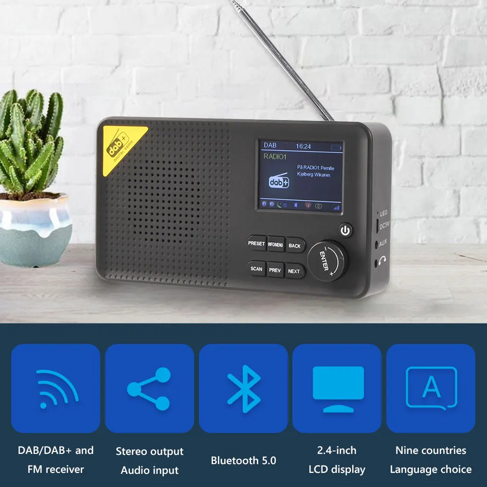Портативный DAB FM приемник Bluetooth совместимый цифровой стерео ЖК дисплей домашний