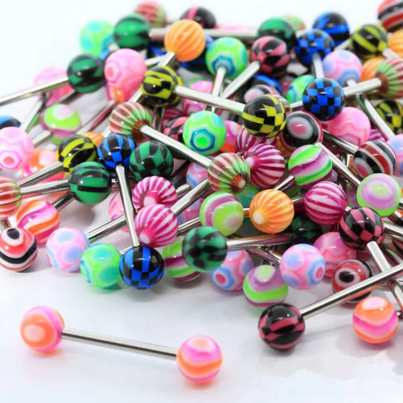 stainless steel rod 10 шт. смешанные Стильные Кольца для пирсинга языка из нержавеющей стали, разноцветные кольца для мужчин и женщин, ювелирные изделия для тела - Окраска металла: stainless steel rod