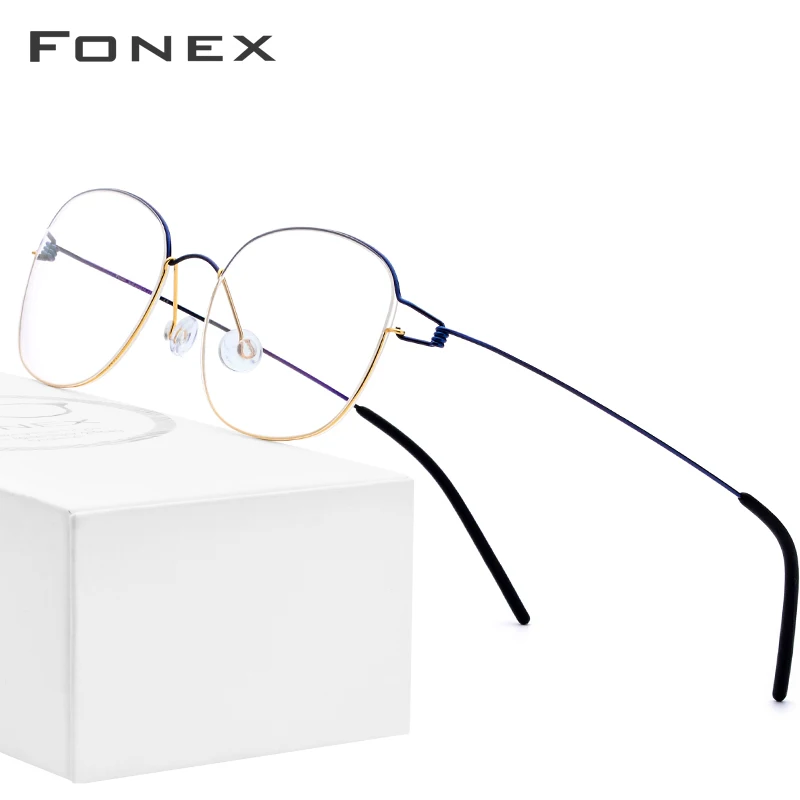 FONEX Оправа очков из титанового сплава, мужские очки по рецепту, корейские датские женские очки для близорукости, оптическая оправа, Безвинтовые очки 98618