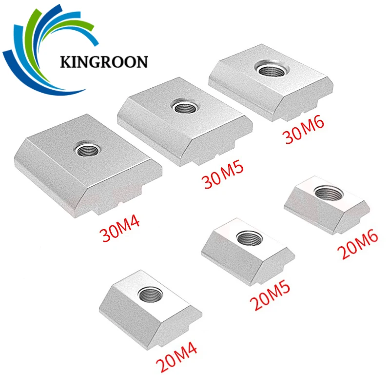 KINGROON 100pc 50pc M4 M5 M6 T Block Square Nuts T-Track Sliding Hammer Nuts for Fastener 2020 3030 Aluminum Profile