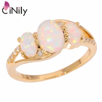 cinily white fire opal filled finger rings yellow gold color women ring with oval stone bohemia boho summer jewelry gift woman