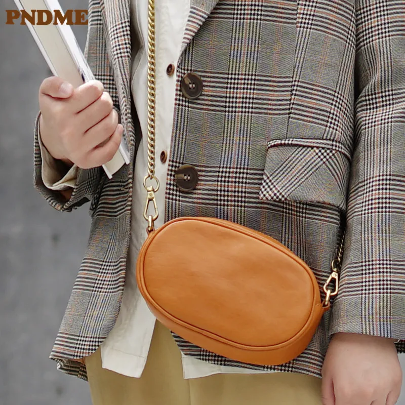 PNDME casual outdoor daily genuine leather ladies small shoulder bag weekend simple natural real cowhide women's messenger bag