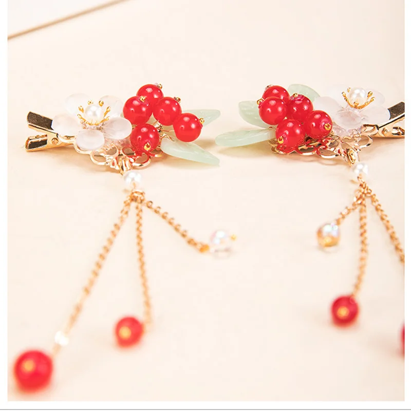 Красная заколка для волос в виде цветка вишни девушек женский головной убор