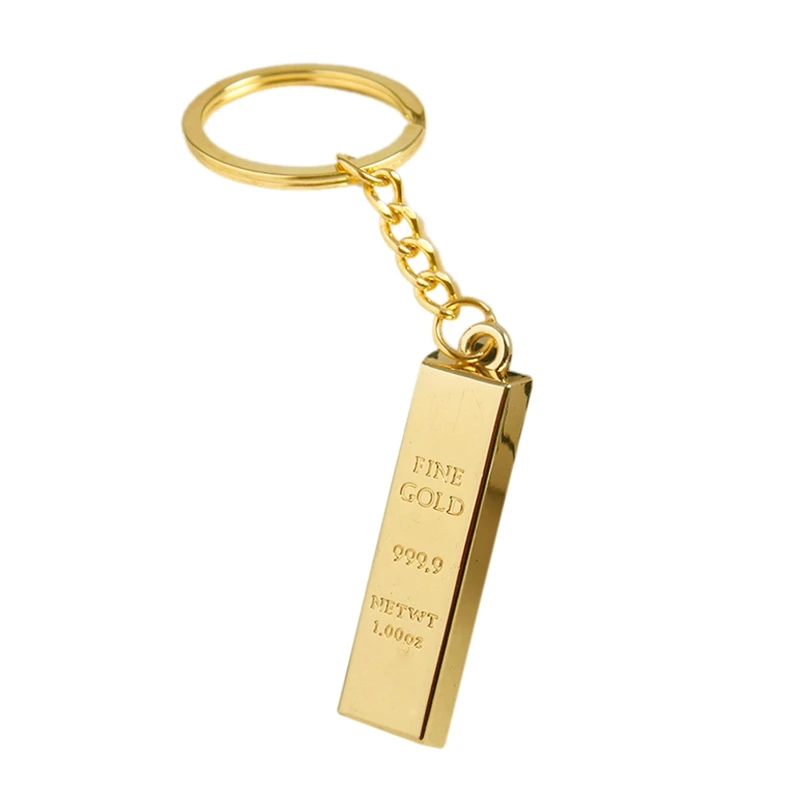 

Faux 9999 Miniature Gold Tone Bar Pendant Key Chain Ring