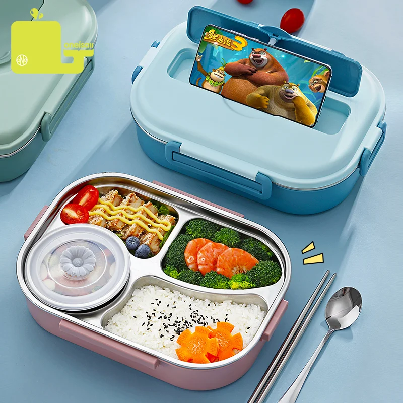 

304 Stainless Steel Insulated Lunch Box Picnic Storage Four Compartments Sealed Lunch Box Soup Bowl Kitchen Tools