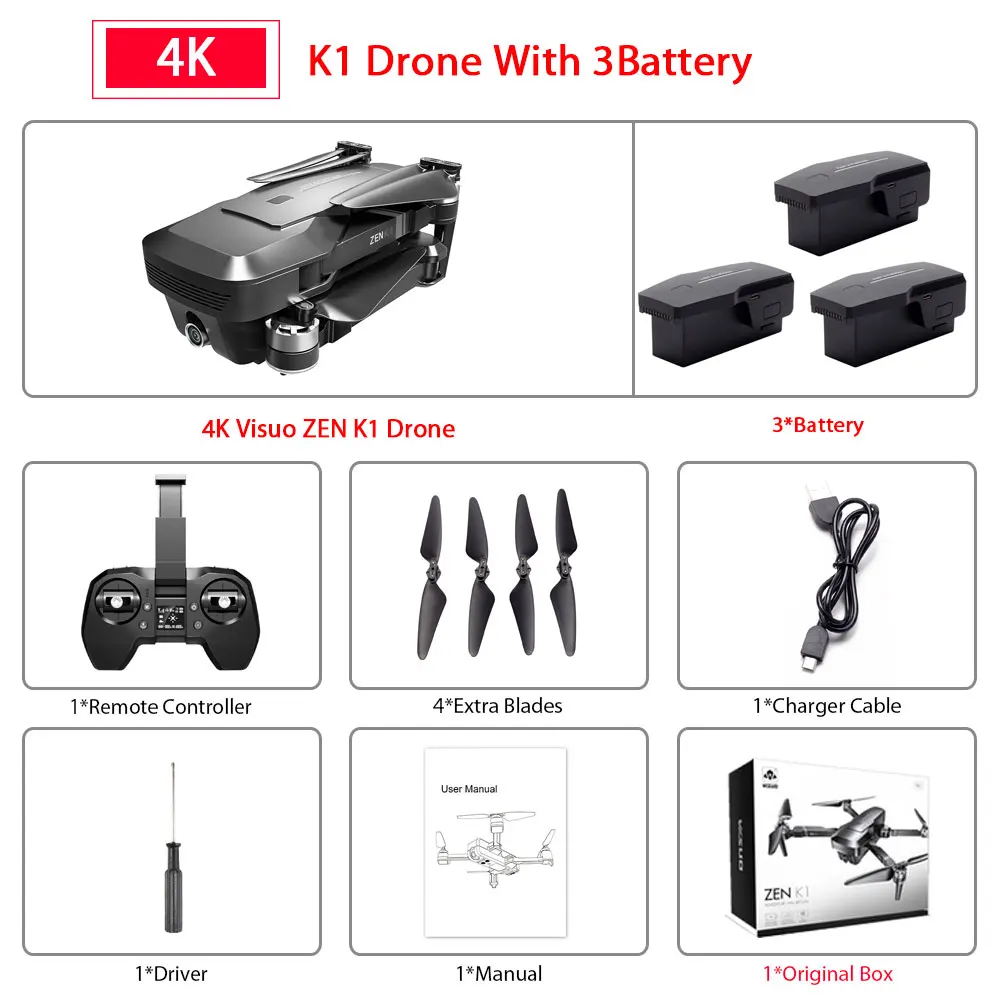 K1 3B Original box Visuo ZEN K1 gps Радиоуправляемый Дрон с 4K HD двойной камерой управление жестами 5G Wifi FPV Бесщеточный двигатель полёт 28 минут Дрон VS F11 B4W SG906 - Цвет: K1 3B Original box