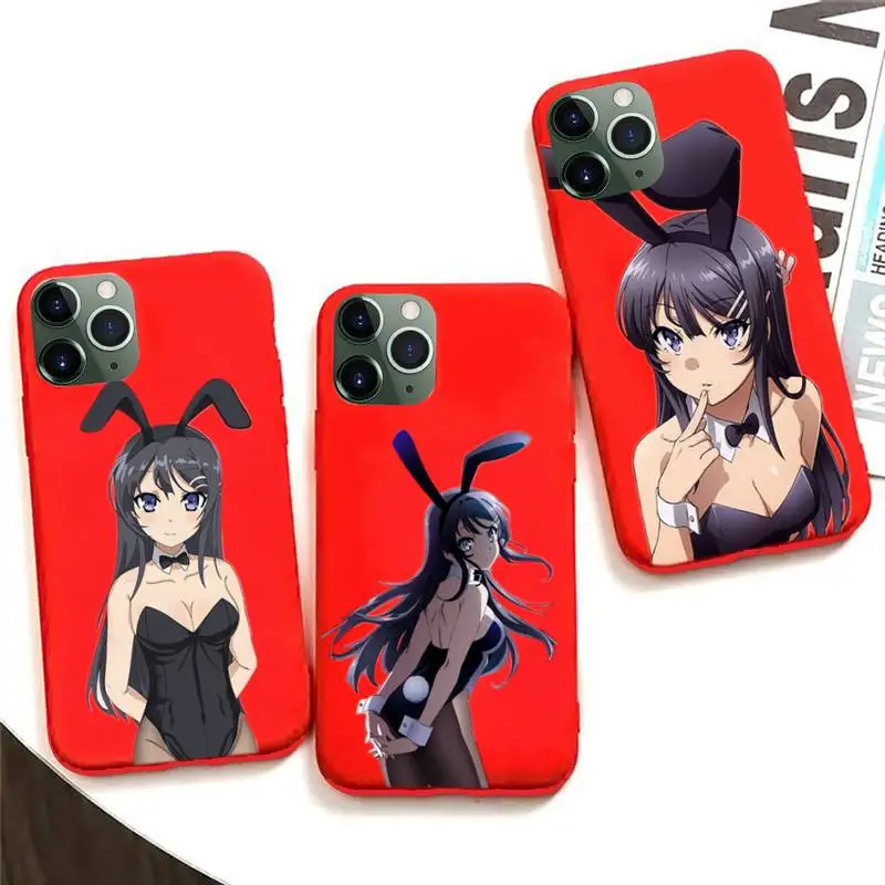 

Anime Mai Sakurajima Phone Case For Iphone 6 6s 7 8 Plus XR X XS XSmax 11 12 Pro Mini Max Candy Red Silicone Cover