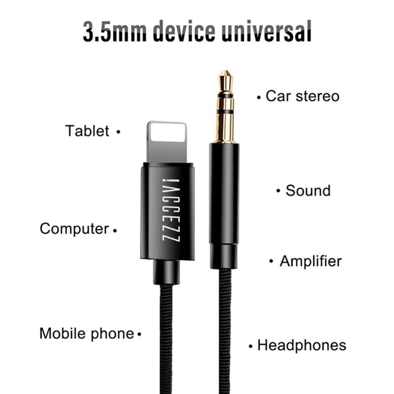 ! Кабель AUX ACCEZZ для iPhone 11/12 Pro Max/X/XS/8/7 с подсветкой и штекером 3 5 мм | Мобильные