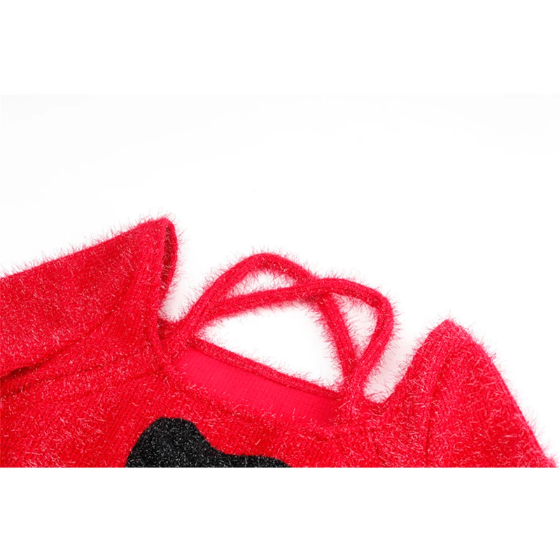 Красный пуловер из мохера вязаный свитер Женский винтажный элегантный