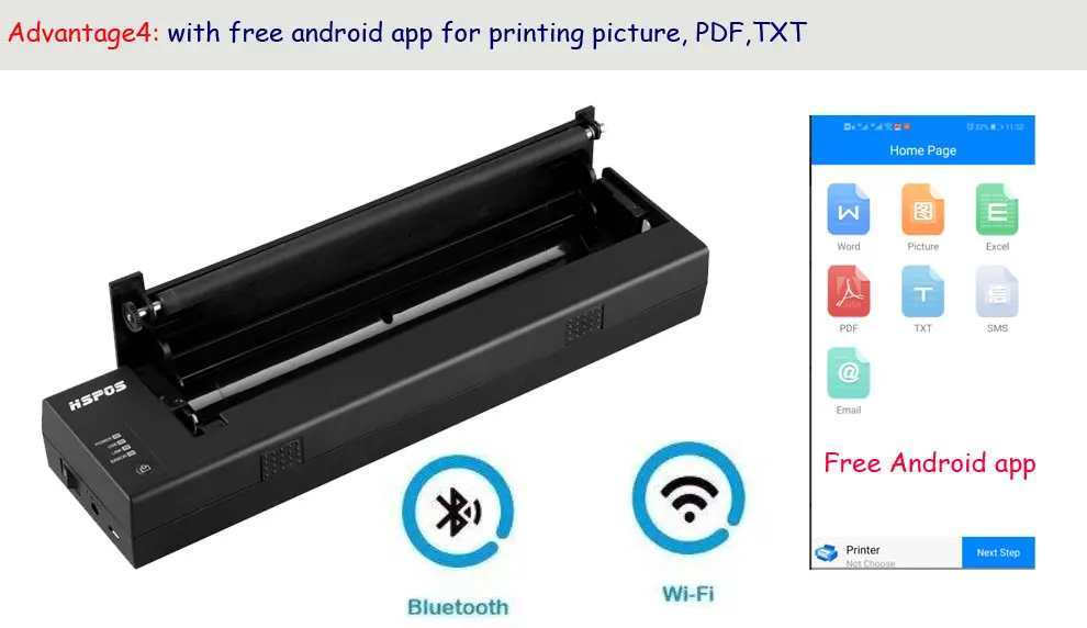 HSPOS Bluetooth a4 портативный термопринтер с поддержкой приложения для Android, формат a4, печать документов
