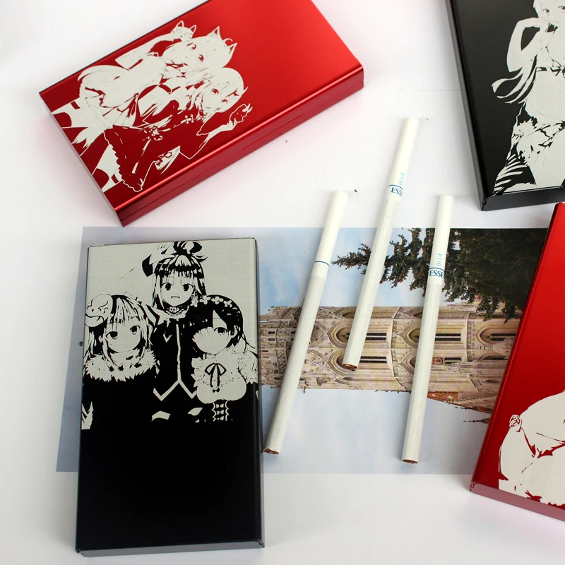 Тонкий черный красный чехол тонкая сигарета для женщин металлический раздвижной