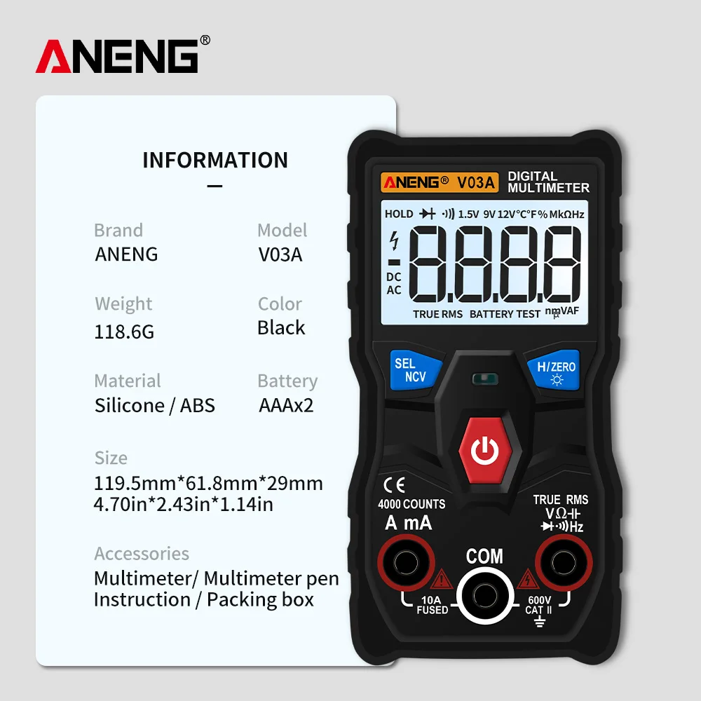 ANENG V03A аналоговый Измерительный Цифровой мультиметр esr измеритель мультиметр Автоматическое отключение питания тестеры инструменты для авто ac mutimetro