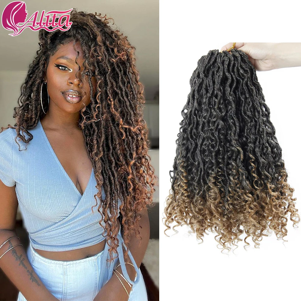

Synthetic Crochet Braids Hair Passion Twist River Goddess Braiding Hair Extension Ombre Brown Faux Locs With Curly Hair