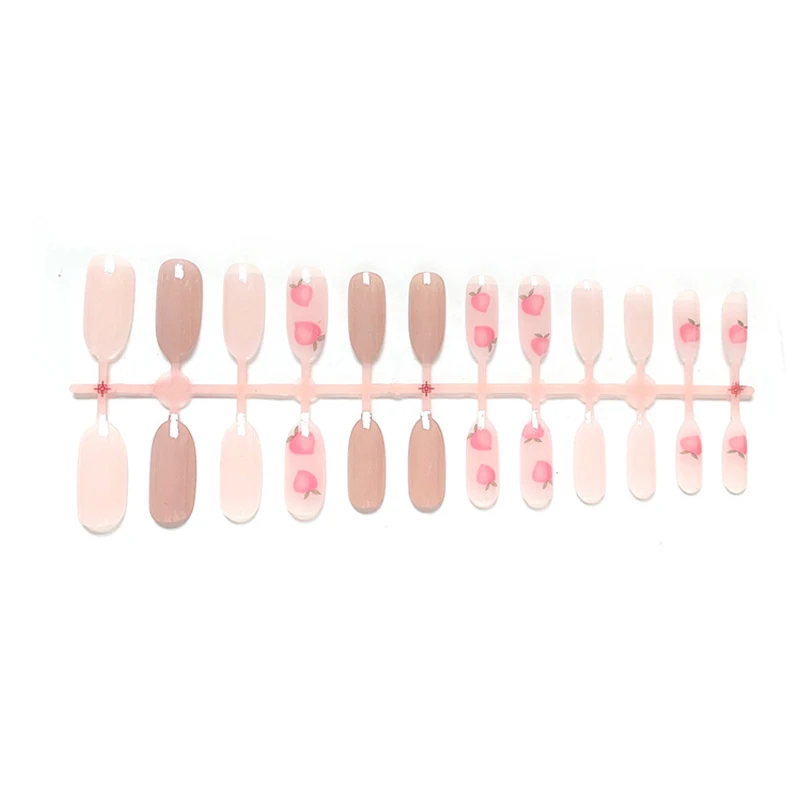 

24pcs Peach Pink Wear Long Paragraph Fashion Manicure Patch False Nails Save Time Wearable Nail Patch False Nails Tools
