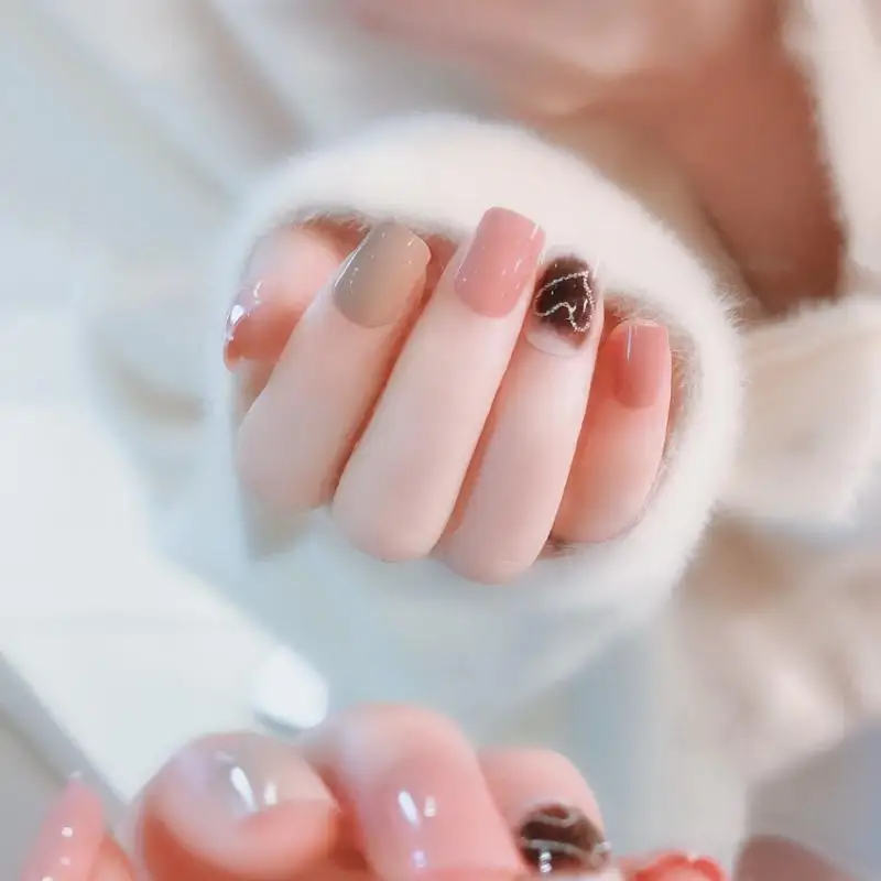 24 шт. французский Искусственный ногти акрил Персиковое сердце ложный Маникюр для