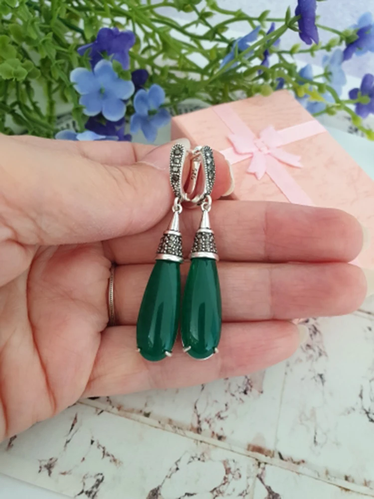 Ajojewel винтажные Резные длинные висячие серьги Высокое качество Зеленый из смолы в виде Капли Воды Кулон Bijoux для подружки свадебный подарок