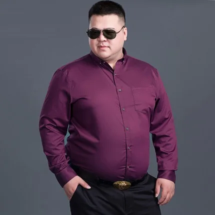 PURPLE FAISIENS Высококачественная Мужская рубашка с длинным рукавом 10XL 12XL 14XL розовый синий 6XL 7XL 8XL формальная повседневная мужская рубашка большого размера 54 60 - Цвет: PURPLE