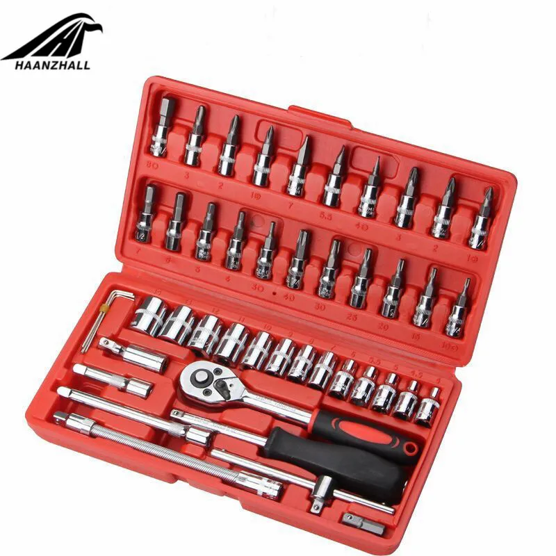 Car Repair Tool 46pcs 1/4-Inch Socket Set Car Repair Tool Ratchet Torque Wrench Combo Tools Kit Auto Repairing Tool Set