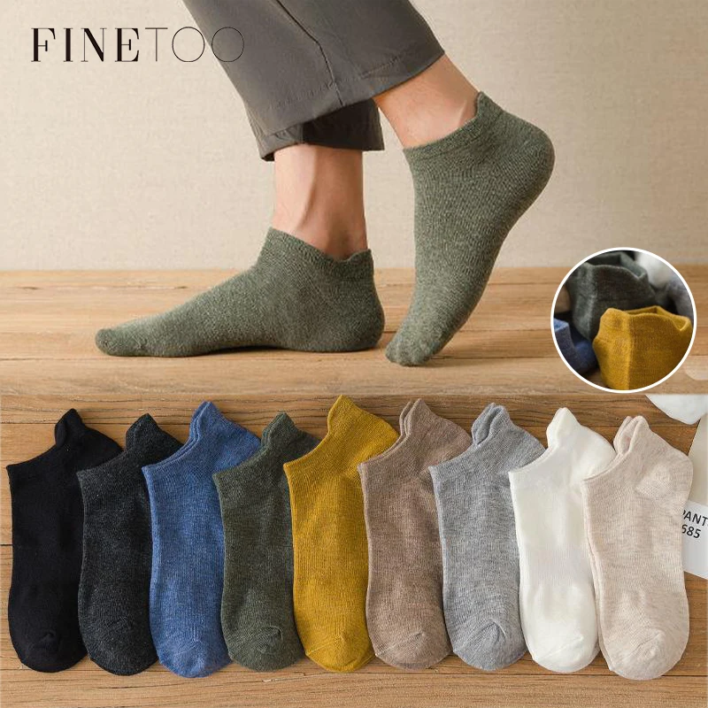 Носки мужские короткие FINETOO из хлопка дышащие 10 шт. = 5 пара/лот удобные