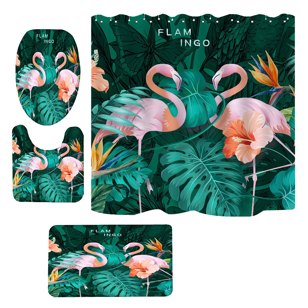 

4 Pieces Bathroom Set Shower Waterproof Curtain Bath Mat For Bathroom Decor