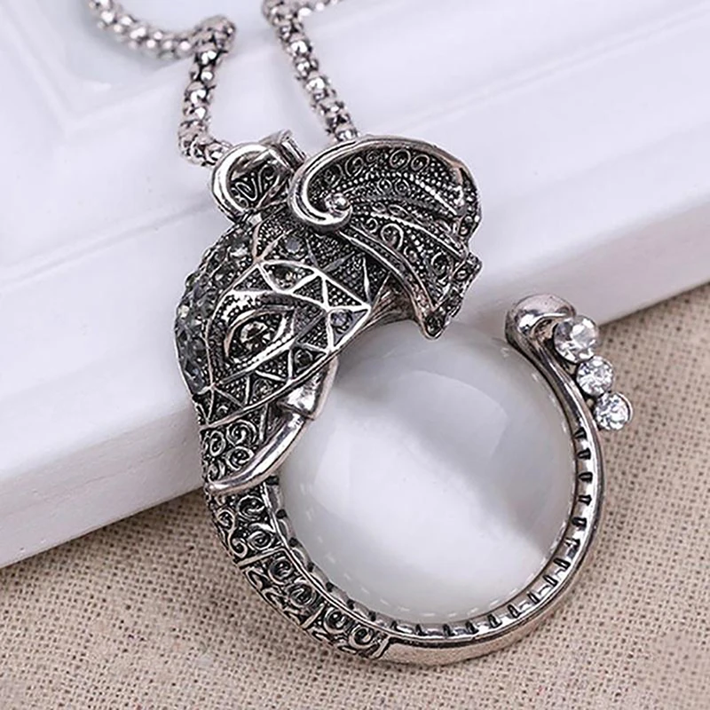 

Opal Elephant Necklace Bohemian Vintage Antique Pendants Long Sweater Chains For Women Boho Jewellery Collier
