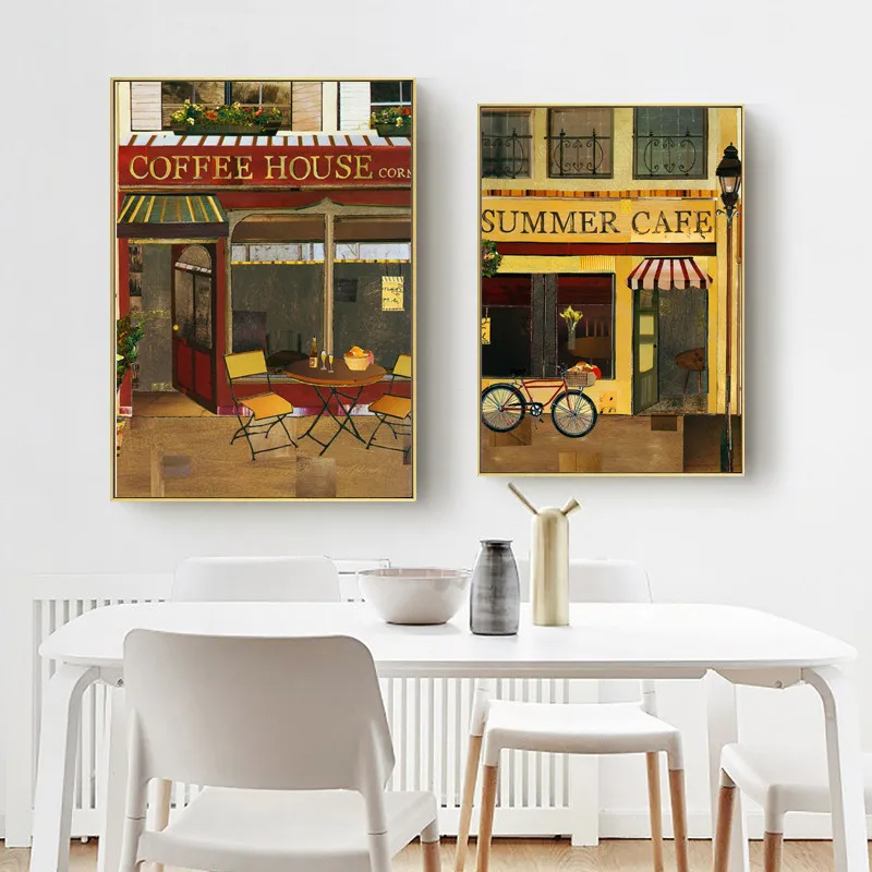 

Retro Yellowed French Cafe Street Magazine Cover Wall Painting Modern Home Decoration Customizable Canvas Print Poster