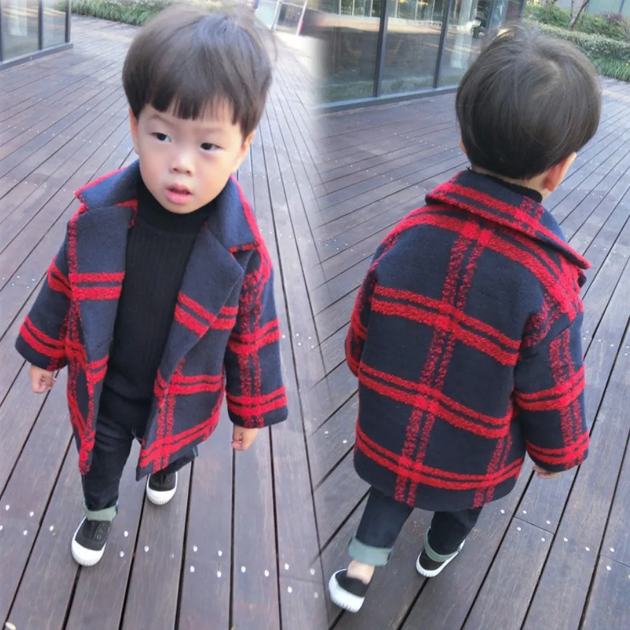 

New Baby Boy Girls Woolen Coat Fashion Plaid Kids Jackets Children Outerwear Clothing Autumn Winter Warmer Thick Coats Gifts