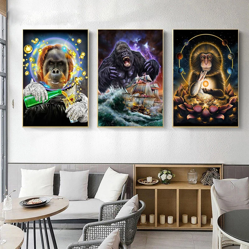 Настенные картины обезьяны на холсте с изображением животных для гостиной