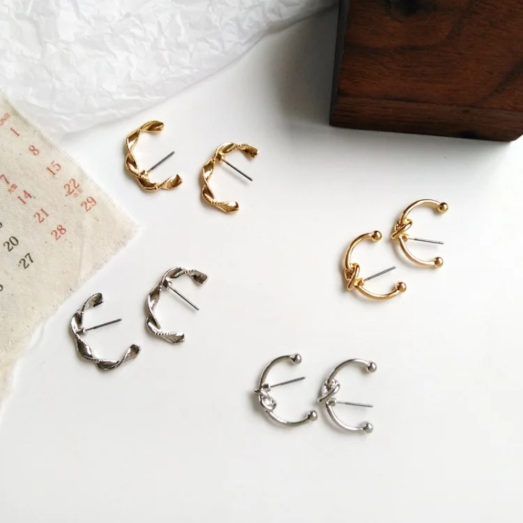 Золотые серебряные сплав геометрические серьги гвоздики модные комбинированные