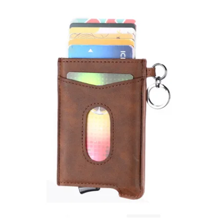 brown pu leather Деловой смарт-кошелек из натуральной воловьей кожи, RFID держатель для карт, тонкий Противоугонный защитный ID держатель, алюминиевая коробка, чехол для карт - Цвет: brown pu leather