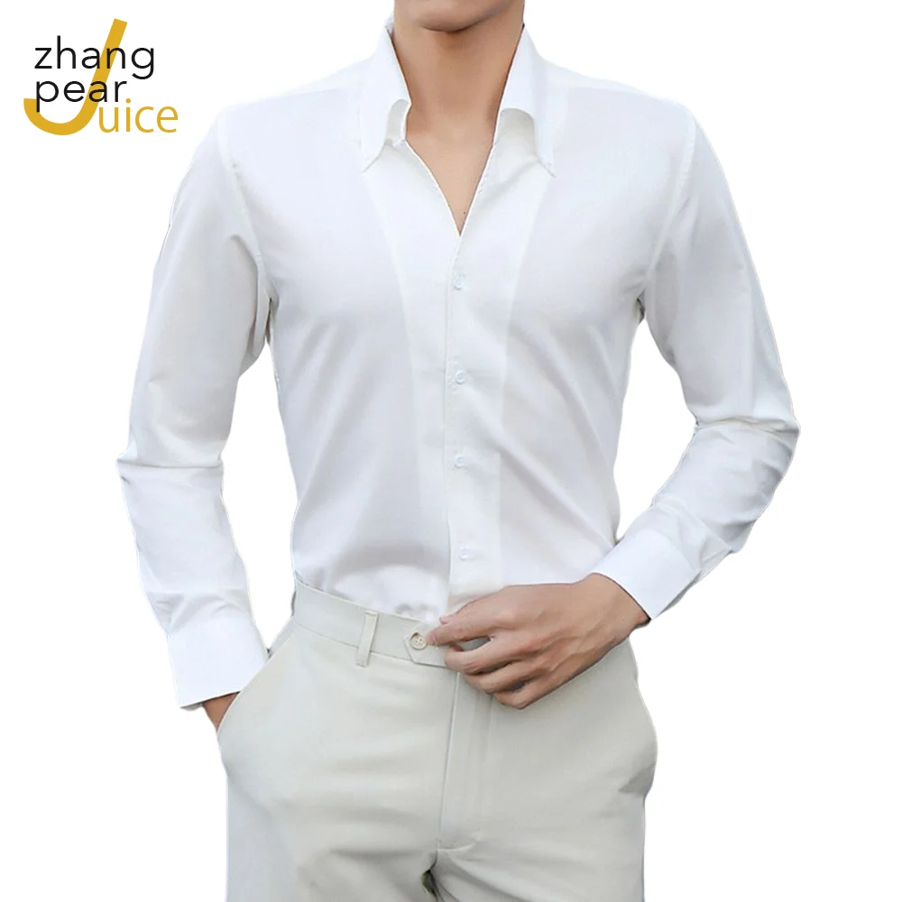 

Men Long-Sleeve Dress Shirts Men Fashion Camisa Shirt Masculina Men Slim Fit Casual Shirt White
