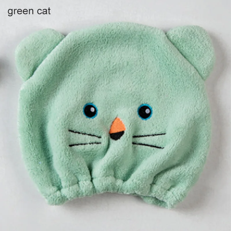 green cat Шапочка для душа с героями мультфильмов тюрбан для волос гигроскопичность и воздухопроницаемость микрофибра тюрбан для волос обернутое полотенце шапка полотенце сухая шапка для волос - Цвет: green cat