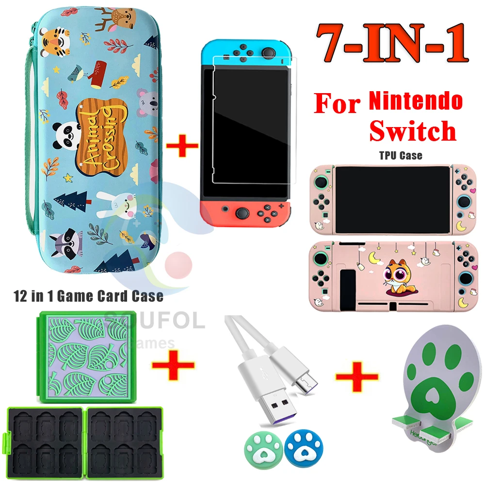 7 в 1 для Nintendo Switch аксессуары переносной чехол хранения сумка Экран протектор